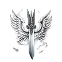 long sharp sword with angel wings  tattoo design idea