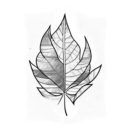 leaves, 3/4 arm sleeve, geometric, black and white, shading, gradient  tattoo design idea