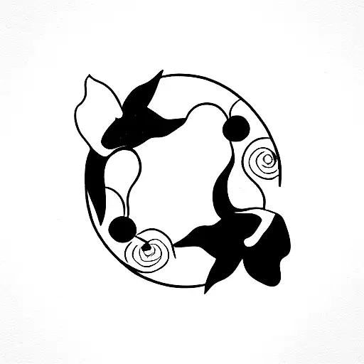 Zen circle with two koi fishes inside decorated with cherry tree flowers tattoo design idea