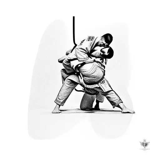 A detailed illustration of a nurse in a judo gi performing a submission hold tattoo design idea