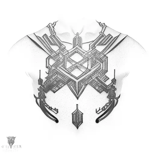 cyber sigilism chest piece tattoo design idea