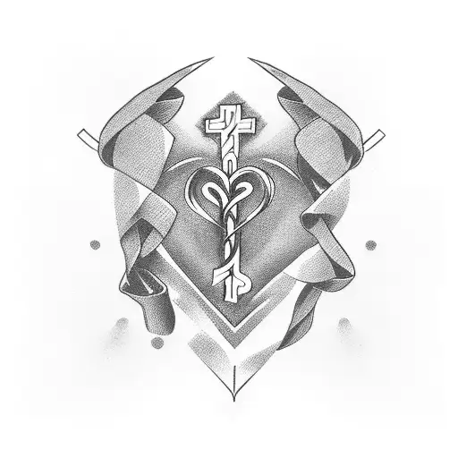 cross and heart tattoo design idea