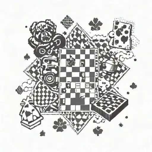 A chessboard pattern with game controllers and dog paw prints as the pieces tattoo design idea