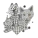 A chessboard pattern with game controllers and dog paw prints as the pieces tattoo design idea