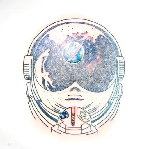 astronaut with reflection of earth in the helmet  tattoo design idea