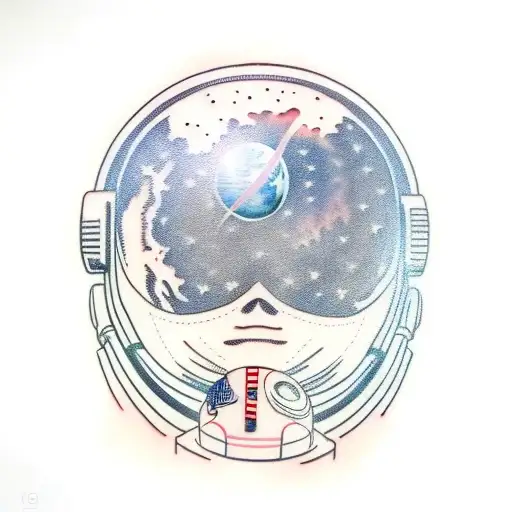 astronaut with reflection of earth in the helmet  tattoo design idea
