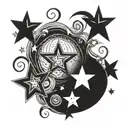 stars with swirl tattoo design idea