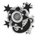 stars with swirl tattoo design idea