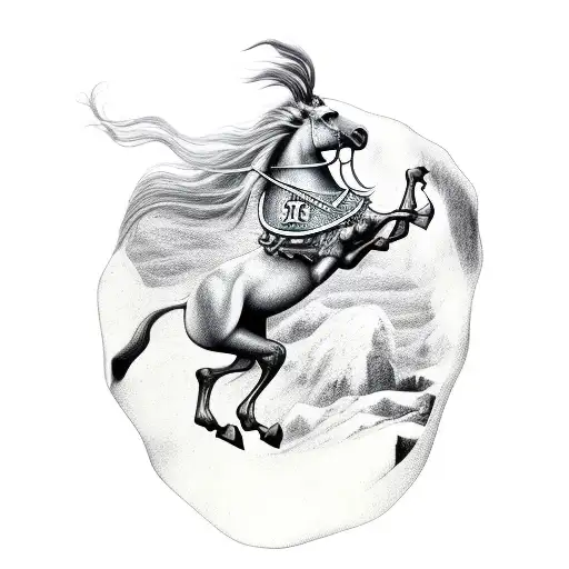 sleipnir viking horse prancing on the top of a cliff with thundersly background tattoo design idea