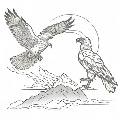 golden eagle and quetzal bird flying tattoo design idea