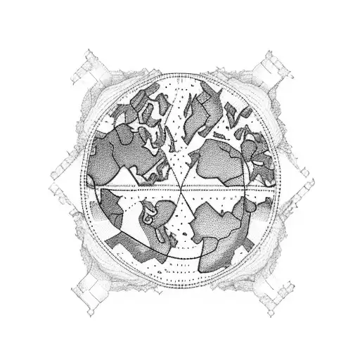 A detailed blackwork tattoo of a world map with musical notes intertwined within the continents tattoo design idea