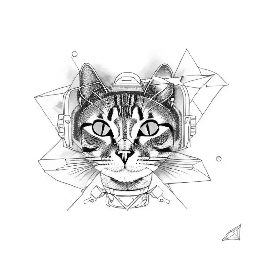cat in space tattoo design idea