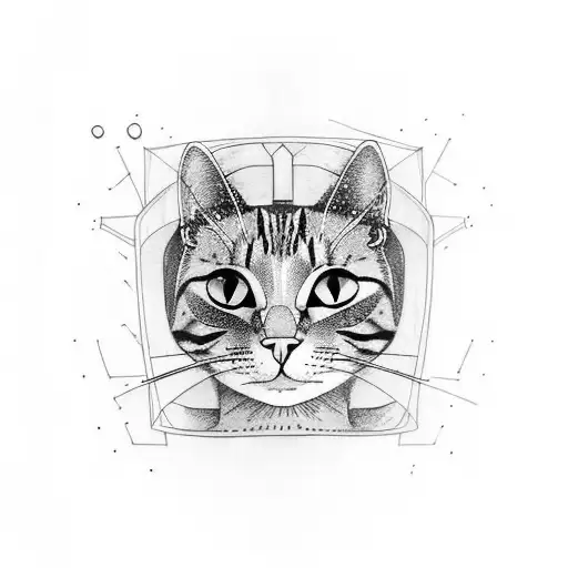 cat in space tattoo design idea