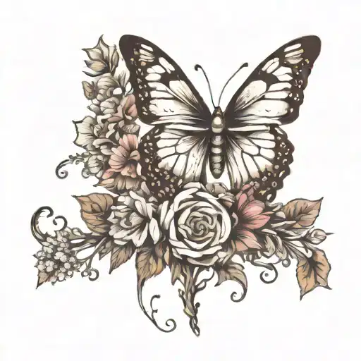 make a tattoo with flowers around the knee with with a butterfly and the quote "evolve or repeat" tattoo design idea