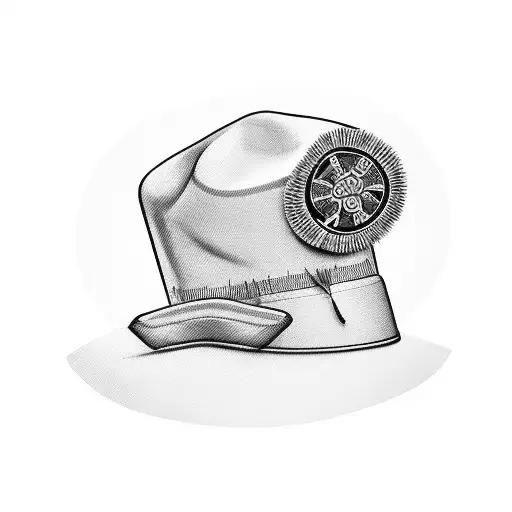 black mob hat and barber sissors with nurse hat linked by a needle and thread tattoo design idea