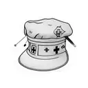 black mob hat and barber sissors with nurse hat linked by a needle and thread tattoo design idea
