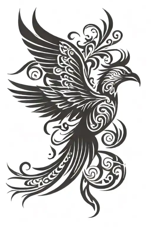 tribal phoenix flying tattoo design idea