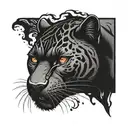 b/w fire from which a black panther crawls out to the top 10-15 cm tattoo design idea