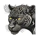 b/w fire from which a black panther crawls out to the top 10-15 cm tattoo design idea
