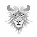 A fierce lion with intricate geometric patterns, symbolizing strength and precision in engineering and sports. tattoo design idea