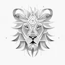 A fierce lion with intricate geometric patterns, symbolizing strength and precision in engineering and sports. tattoo design idea