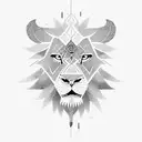 A fierce lion with intricate geometric patterns, symbolizing strength and precision in engineering and sports. tattoo design idea