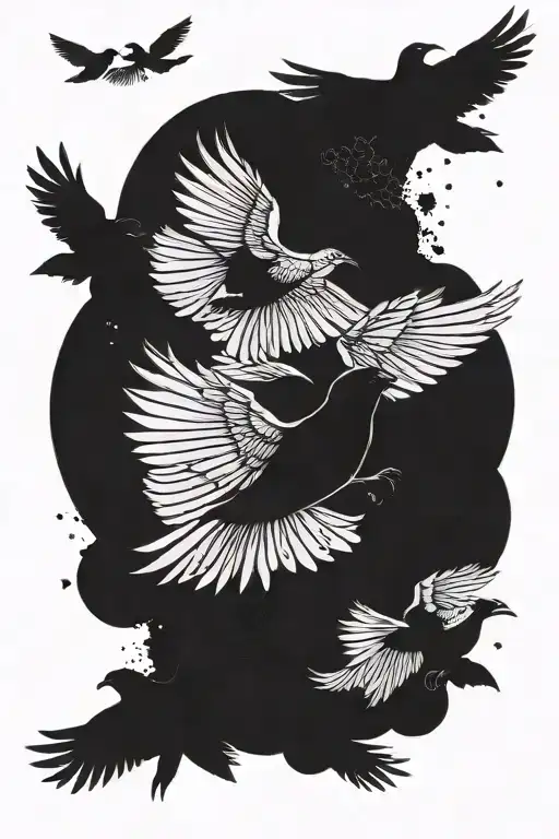 small itachi crow flock flying black tattoo design idea