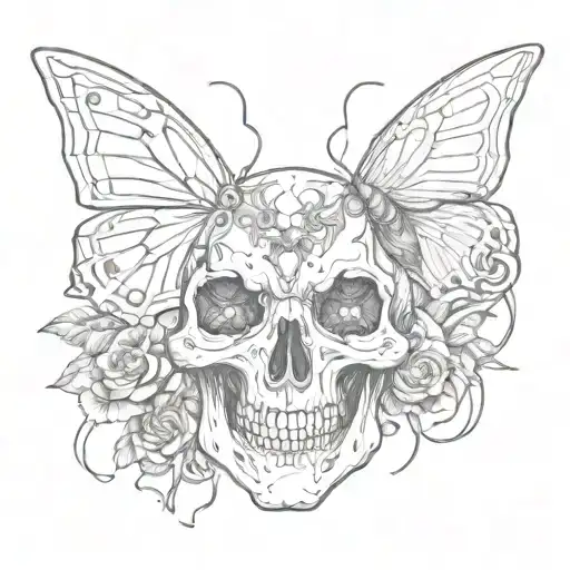 butterfly and skull and demon tattoo design idea