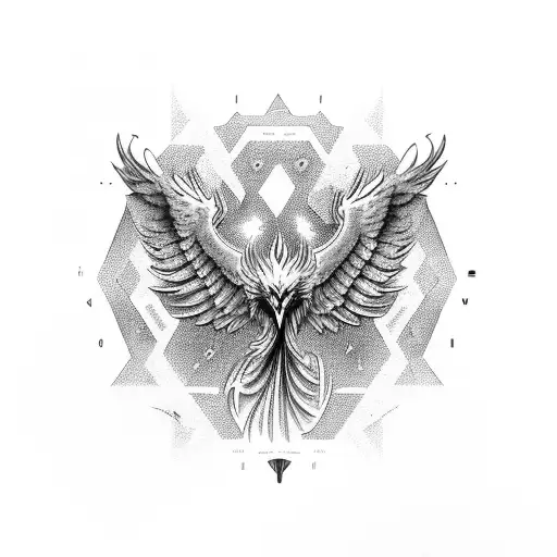 phenix with theme flow, deep thoughts, equality, engineer, psychodelic tattoo design idea