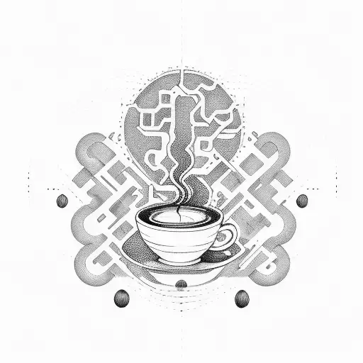 coffee, flow, deep thoughts, equality, engineer, psychodelic tattoo design idea