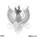phenix with theme flow, deep thoughts, equality, engineer, psychodelic tattoo design idea