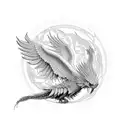 phenix with theme flow, deep thoughts, equality, engineer, psychodelic tattoo design idea