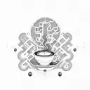 coffee, flow, deep thoughts, equality, engineer, psychodelic tattoo design idea