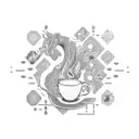 coffee, flow, deep thoughts, equality, engineer, psychodelic tattoo design idea