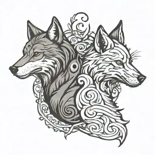 bad wolf and good wolf merged into eachother  tattoo design idea