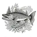 northern pike forest tattoo design idea