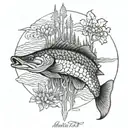 northern pike forest tattoo design idea