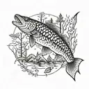 northern pike forest tattoo design idea