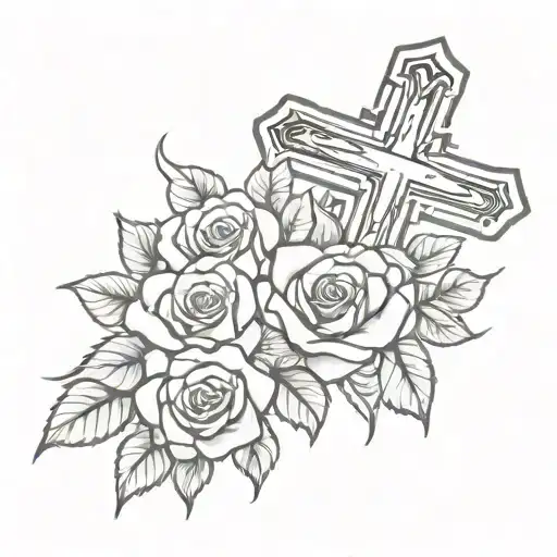 memorial tattoo with roses and crosses  tattoo design idea