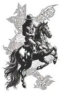 cross mountain cowboy horse western  tattoo design idea
