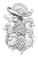 aries ram and ares god of war and a rooster wearing a sombrero tattoo design idea