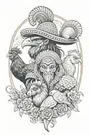 aries ram and ares god of war and a rooster wearing a sombrero tattoo design idea