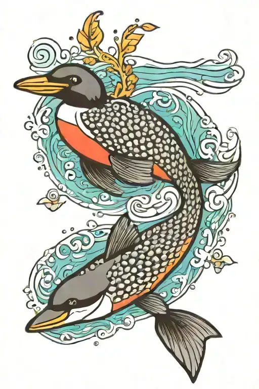 loon swimming underwater tattoo design idea