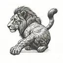 Simba from the "Lion King" sitting with his back turned and contemplating the night sky full of stars, watching Mufasa  tattoo design idea