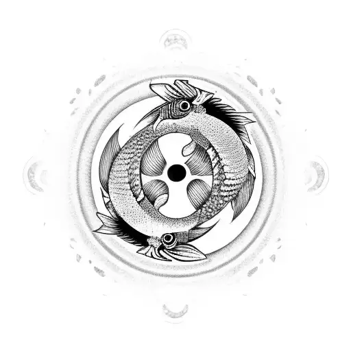 koi fish revolving around yin yang 3D tattoo design idea