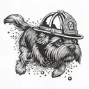 A yorkie chasing a golf ball with a firefighter helmet on tattoo design idea