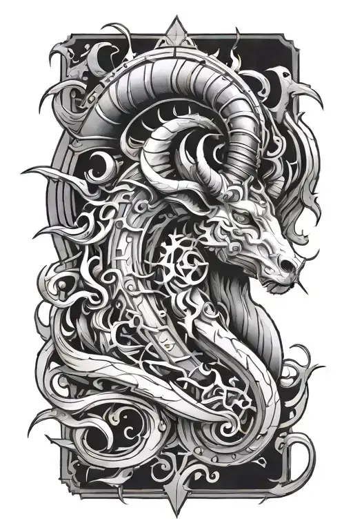 Capricorn bio mechanical tattoo design idea
