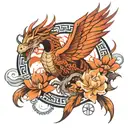 Phoenix and the dragon Haku circling around the symbol of the flower of life tattoo design idea