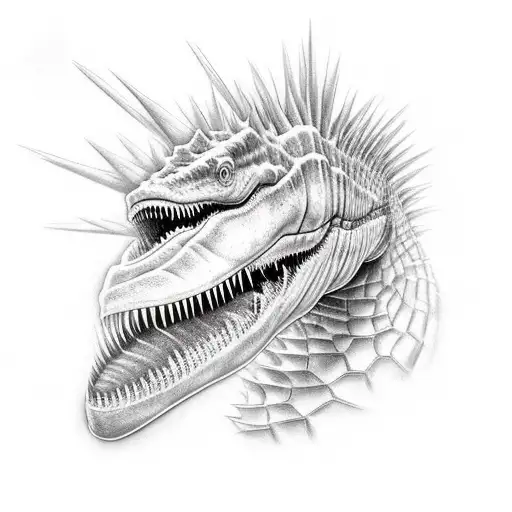 spinosaurus Cathing a fish  tattoo design idea