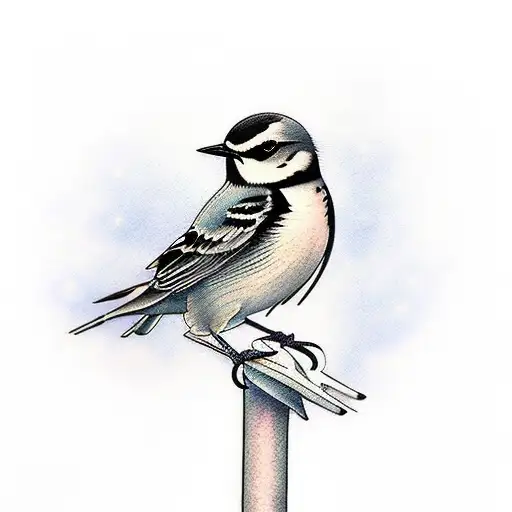 A beautiful and intricate tattoo of a willi wagtail bird perched on a pole, symbolizing the client's love for both nature and pole dance tattoo design idea